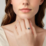 925 Sterling Silver Agate and CZ Pendant Ring Size 6 for Women