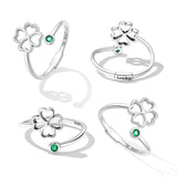 925 Sterling Silver Four-Leaf Clover Ring with Pavé CZ - 0.15cm Width