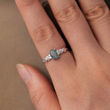 925 Sterling Silver Agate and CZ Pendant Ring Size 6 for Women