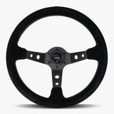 The Daytona | Black Alcantara Suede | Black Spoke | Bavarian Stitch