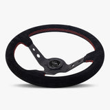 The Daytona | Black Alcantara Suede | Black Spoke | Red Stitch