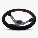 The Daytona | Black Alcantara Suede | Graphite Spoke | Red Stitch