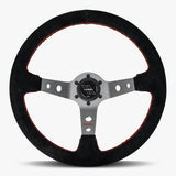 The Daytona | Black Alcantara Suede | Graphite Spoke | Red Stitch