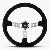 The Daytona | Black Alcantara Suede | Silver Spoke | Bavarian Stitch