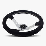 The Daytona | Black Alcantara Suede | Silver Spoke | White Stitch