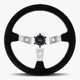 The Daytona | Black Alcantara Suede | Silver Spoke | White Stitch
