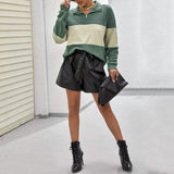 Drop Shoulder Two Tone Textured Half Placket Pullover