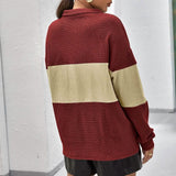 Drop Shoulder Two Tone Textured Half Placket Pullover