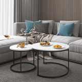Nesting Coffee Table Set of 2, 27.6inch Round Coffee Table Industrial Wood Finish with Sturdy Metal Frame, End Table Side Tables for Living Room Bedroom Balcony Yard