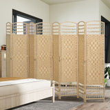 8 Panel Folding Room Divider Portable Privacy Screen Wave Fiber Room Partition for Home Office Natural