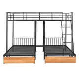 Full Over Twin & Twin Bunk Bed, Metal Triple Bunk Bed with Drawers and Guardrails