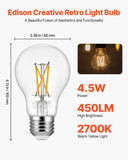 VEVOR 6 Pack Edison Bulbs LED, A19 Vintage Edison Light Bulbs, 4.5W Dimmable 450 Lumens, 2700K Warm White, E26 Base LED Filament Bulb, Antique Glass Style for Home, Bedroom, Office, Farmhouse,CRI80+