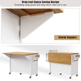 52" Kitchen Island with Drop Leaf, Embossed Texture Kitchen Island on Wheels with Spice Rack, Towel Rack, 2 Doors and 5 Drawers, Kitchen Storage Cart with Adjustable Shelf for Kitchen