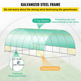 VEVOR 20 x 10 x 7 ft Walk-in Tunnel Greenhouse, Portable Plant Hot House with Galvanized Steel Hoops, 3 Top Beams, Diagonal Poles, 2 Zippered Doors & 12 Roll-up Windows, White