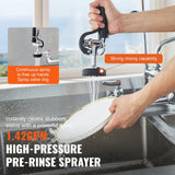VEVOR Wall-Mounted Brass Kitchen Faucet, 36" Tall, 8" Installation Width, Includes 12" Rotating Spout and Pull-Down Sprayer, Suitable for Single, Double, or Triple Sinks