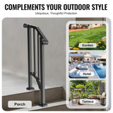 VEVOR Handrails for Outdoor Steps, 1-2 Step Stair Hand Rail Kit, Transitional Carbon Steel Railings with Installation Kit, Stair Rails for Seniors, Concrete Steps & Porch & Deck, Black Retro Arch