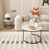 Nesting Coffee Table Set of 2, 27.6inch Round Coffee Table Industrial Wood Finish with Sturdy Metal Frame, End Table Side Tables for Living Room Bedroom Balcony Yard