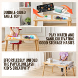 VEVOR Sensory Table for Toddlers, Kids Activity Table with 3 Foldable Storage Bins & Paper Roll Holder, Indoor/Outdoor Play Sand and Water Table, Wooden Kids Sensory Drawing Table, Gift for Boys Girls
