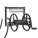 VEVOR Wall Mounted Garden Hose Reel, Holds 125 ft 5/8-inch Hose, Heavy-Duty Water Hose Winder, Space-Saving Design, Outdoor Manual Reel with Brass Fitting and Storage Basket for Yard Lawn