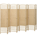 8 Panel Folding Room Divider Portable Privacy Screen Wave Fiber Room Partition for Home Office Natural