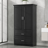 Tall Bathroom Storage Cabinet, Cabinet with Two Doors and Drawers, Adjustable Shelf, MDF Board