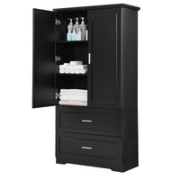 Tall Bathroom Storage Cabinet, Cabinet with Two Doors and Drawers, Adjustable Shelf, MDF Board