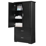 Tall Bathroom Storage Cabinet, Cabinet with Two Doors and Drawers, Adjustable Shelf, MDF Board