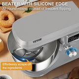 VEVOR Stand Mixer, 660W Electric Dough Mixer with 6 Speeds LCD Screen Timing, Tilt-Head Food Mixer with 7.4 Qt Stainless Steel Bowl, Dough Hook, Flat Beater, Whisk, Scraper, Splash-Proof Cover - Gray