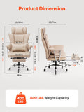 VEVOR Executive Office Chair with Footrest, 400lb Capacity Office Chair with Lumbar Pillow & Removable Armrests, Heavy Duty Ergonomic Chair, PU Leather Reclining Home Office Desk Chairs, Brown