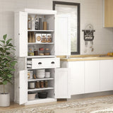 72 Kitchen Pantry Cabinet Storage, Freestanding Cupboard with Drawer 4 Doors Adjustable Shelves, White