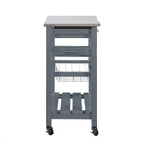 Mobile Rolling Kitchen Island Trolley Serving Cart with Underneath Drawer & Slide-Out Wire Storage Basket