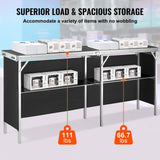 VEVOR Extra Long Folding Portable Bar Table - Tradeshow Podium Table for Indoor, Outdoor, Party, Picnic, Exhibition, Includes Carrying Case, Storage Shelf and Black Skirt, 77.95" x 15.16" x 34.65"