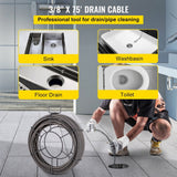 VEVOR Drain Cleaning Cable 75 Feet x 3/8 Inch Solid Core Cable Sewer Cable Drain Auger Cable Cleaner Snake Clog Pipe Drain Cleaning Cable Sewer Drain Auger Snake Pipe
