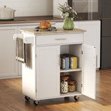 Space-Saving Kitchen Island Trolley with Storage Drawer, Towel Rack & Smooth Rolling Design in Classic White