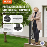 VEVOR Handrails for Outdoor Steps, 1-2 Step Stair Hand Rail Kit, Transitional Carbon Steel Railings with Installation Kit, Stair Rails for Seniors, Concrete Steps & Porch & Deck, Black Retro Arch