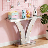Mirror console table, modern entrance table, foyer table, storage desk, unique V-shaped design