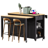 47 inch Kitchen Island with Extendable Dining Table, Rubber Wood Veneer Kitchen Table with Internal Storage Rack, Power Outlet, Kitchen island with Storage 2 Drawers 2 Cabinet