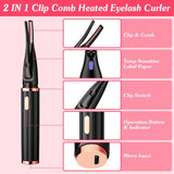 2 In 1 Clip Comb Heated Eyelash Curler Electric Mini Lash Curler Natural Eye Lash Makeup Tool with 3 Temp Settings 15Mins Shutdown