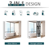 Mirrored Medicine Cabinet 24x22 Steel Frame Wall-Mounted Double Doors White