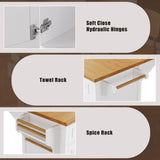 52" Kitchen Island with Drop Leaf, Embossed Texture Kitchen Island on Wheels with Spice Rack, Towel Rack, 2 Doors and 5 Drawers, Kitchen Storage Cart with Adjustable Shelf for Kitchen