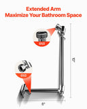 VEVOR Shower Head Extension Arm, 16 inches, Brass Shower Arm Extender with Flexible Adjustable Angle Height, Chrome Finish, G1/2 Universal Thread Connector Compatible, for Rain & Handheld Showerhead