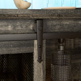 Versatile 55" Coffee Bar Cabinet with Ambient Lighting - Rustic Wine Rack and Glass Holder Perfect for Dining Room and Kitchen Spaces