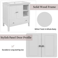 30" Bathroom Vanity with Sink, Bathroom Storage Cabinet with Doors and Drawers, Solid Wood Frame, Ceramic Sink