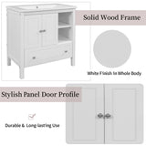 30" Bathroom Vanity with Sink, Bathroom Storage Cabinet with Doors and Drawers, Solid Wood Frame, Ceramic Sink