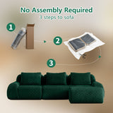 114" Modern L-Shaped Modular Sectional Sofa for Living Room,Flannelette Fabric,Oversized 3-Seater Couch,Deep Seat,Boneless sofa,Movable Ottoman,Buckle connection,Anti-slip Design,No Assembly,Green
