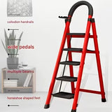 5 Step Ladder with Anti-Slip Pedals, Foldable Steel Step Stool with Tool Tray, 300LBS Capacity Portable Ladder for Home, Kitchen, Library, Office