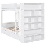 Twin over Twin Bunk Bed With 2 Drawers and Multi-layer Cabinet, White