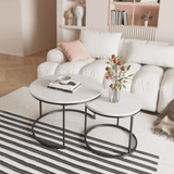 Nesting Coffee Table Set of 2, 27.6inch Round Coffee Table Industrial Wood Finish with Sturdy Metal Frame, End Table Side Tables for Living Room Bedroom Balcony Yard