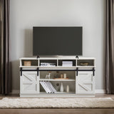 TV Stand Sliding Barn Door Modern&Farmhouse Wood Entertainment Center, Storage Cabinet Table Living Room with Adjustable Shelves for TVs Up to 65",White