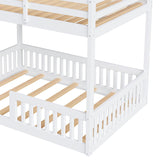 Full over Full Wood Bunk Bed with Ladder and Guardrails, White (Expected Arrival Time: 7.3)